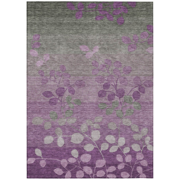 HomeRoots 5' Purple and Gray Floral Washable Area Rug - Perfect for Indoor and Outdoor High-Traffic Spaces 9' X 12' 625203