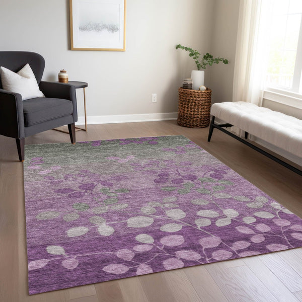HomeRoots 5' Purple and Gray Floral Washable Area Rug - Perfect for Indoor and Outdoor High-Traffic Spaces 9' X 12' 625203