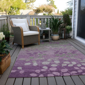 HomeRoots 5' Purple and Gray Floral Washable Area Rug - Perfect for Indoor and Outdoor High-Traffic Spaces 10' X 14' 625204