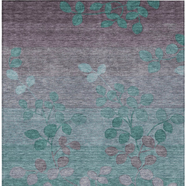 HomeRoots 5' Durable Teal Blue and Gray Floral Indoor Outdoor Area Rug - Machine Washable, Stylish & Versatile 5' X 8' 625206