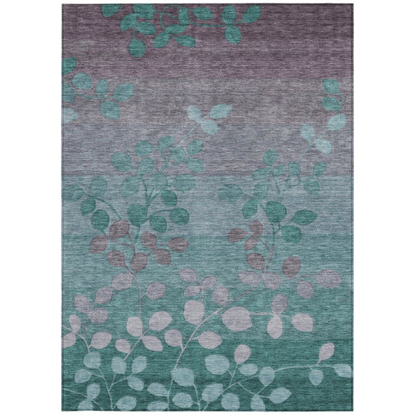HomeRoots 5' Durable Teal Blue and Gray Floral Indoor Outdoor Area Rug - Machine Washable, Stylish & Versatile 5' X 8' 625206