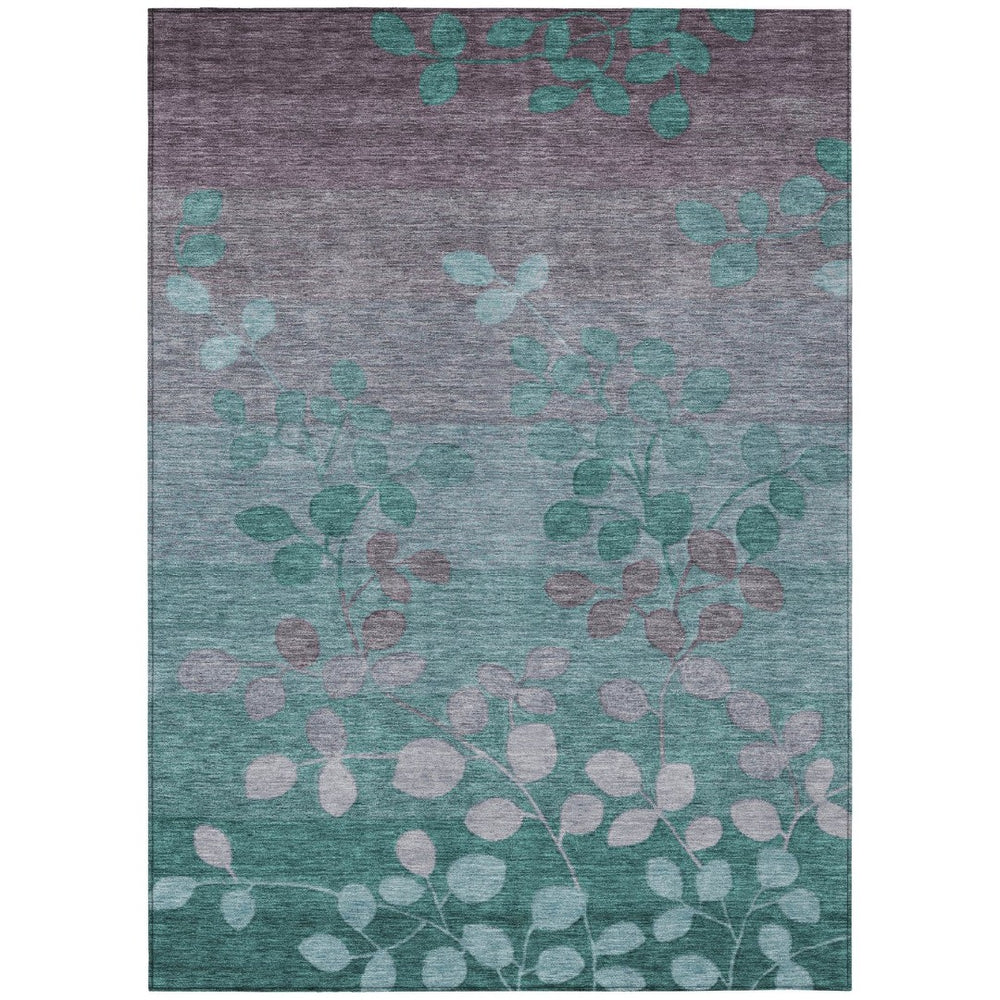 HomeRoots 5' Durable Teal Blue and Gray Floral Indoor Outdoor Area Rug - Machine Washable, Stylish & Versatile 5' X 8' 625206
