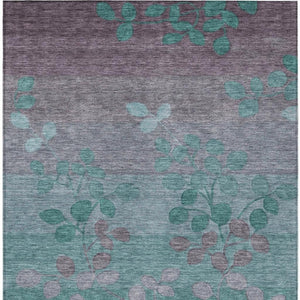 HomeRoots 5' Durable Teal Blue and Gray Floral Indoor Outdoor Area Rug - Machine Washable, Stylish & Versatile 5' X 8' 625206