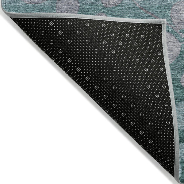 HomeRoots 5' Durable Teal Blue and Gray Floral Indoor Outdoor Area Rug - Machine Washable, Stylish & Versatile 8' Round 625207