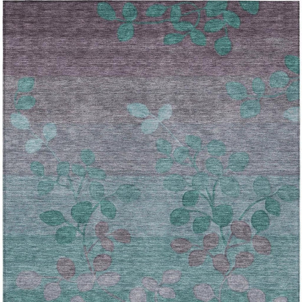 HomeRoots 5' Durable Teal Blue and Gray Floral Indoor Outdoor Area Rug - Machine Washable, Stylish & Versatile 8' X 10' 625208