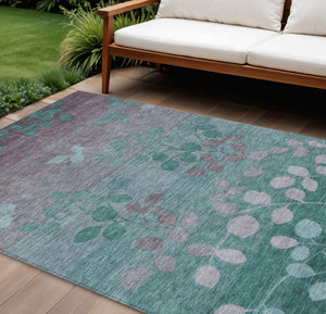 HomeRoots 5' Durable Teal Blue and Gray Floral Indoor Outdoor Area Rug - Machine Washable, Stylish & Versatile 8' X 10' 625208