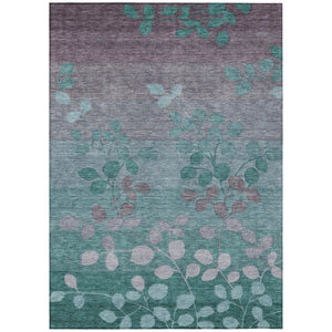HomeRoots 5' Durable Teal Blue and Gray Floral Indoor Outdoor Area Rug - Machine Washable, Stylish & Versatile 8' X 10' 625208