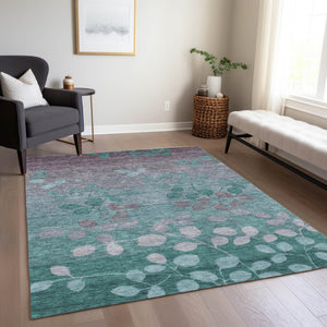 HomeRoots 5' Durable Teal Blue and Gray Floral Indoor Outdoor Area Rug - Machine Washable, Stylish & Versatile 9' X 12' 625209