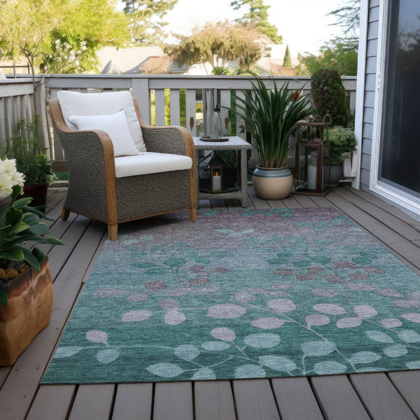 HomeRoots 5' Durable Teal Blue and Gray Floral Indoor Outdoor Area Rug - Machine Washable, Stylish & Versatile 10' X 14' 625210