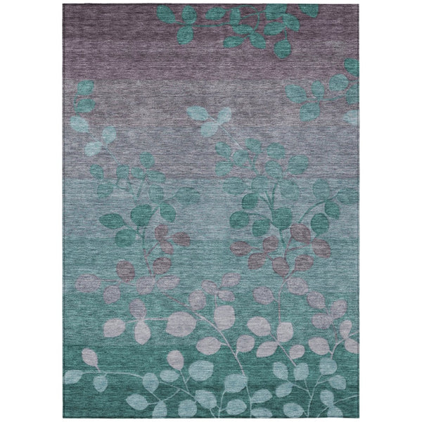 HomeRoots 5' Durable Teal Blue and Gray Floral Indoor Outdoor Area Rug - Machine Washable, Stylish & Versatile 10' X 14' 625210