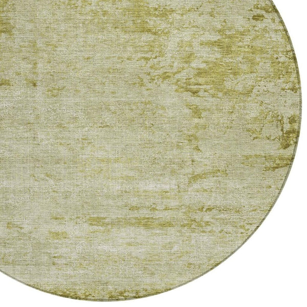 HomeRoots 5' Artichoke Green and Ivory Abstract Washable Area Rug for Indoor and Outdoor High-Traffic Use 8' Round 625219