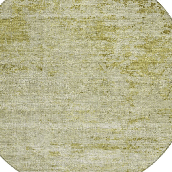 HomeRoots 5' Artichoke Green and Ivory Abstract Washable Area Rug for Indoor and Outdoor High-Traffic Use 8' Round 625219