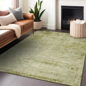HomeRoots 5' Artichoke Green and Ivory Abstract Washable Area Rug for Indoor and Outdoor High-Traffic Use 8' X 10' 625220