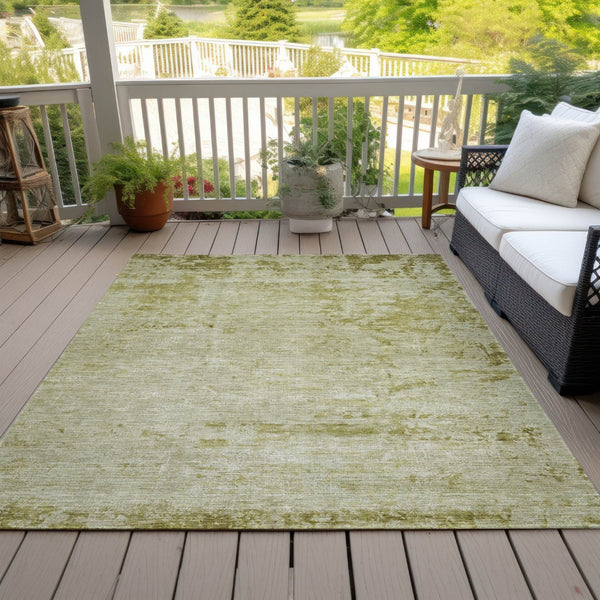 HomeRoots 5' Artichoke Green and Ivory Abstract Washable Area Rug for Indoor and Outdoor High-Traffic Use 9' X 12' 625221