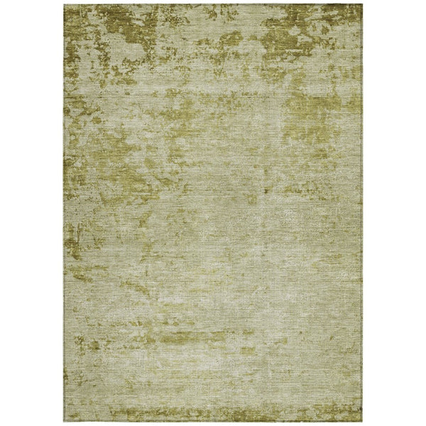 HomeRoots 5' Artichoke Green and Ivory Abstract Washable Area Rug for Indoor and Outdoor High-Traffic Use 10' X 14' 625222
