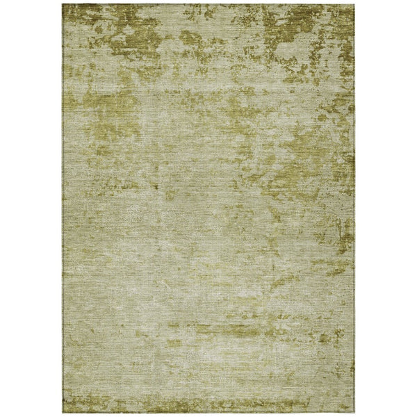 HomeRoots 5' Artichoke Green and Ivory Abstract Washable Area Rug for Indoor and Outdoor High-Traffic Use 10' X 14' 625222