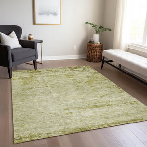 HomeRoots 5' Artichoke Green and Ivory Abstract Washable Area Rug for Indoor and Outdoor High-Traffic Use 10' X 14' 625222