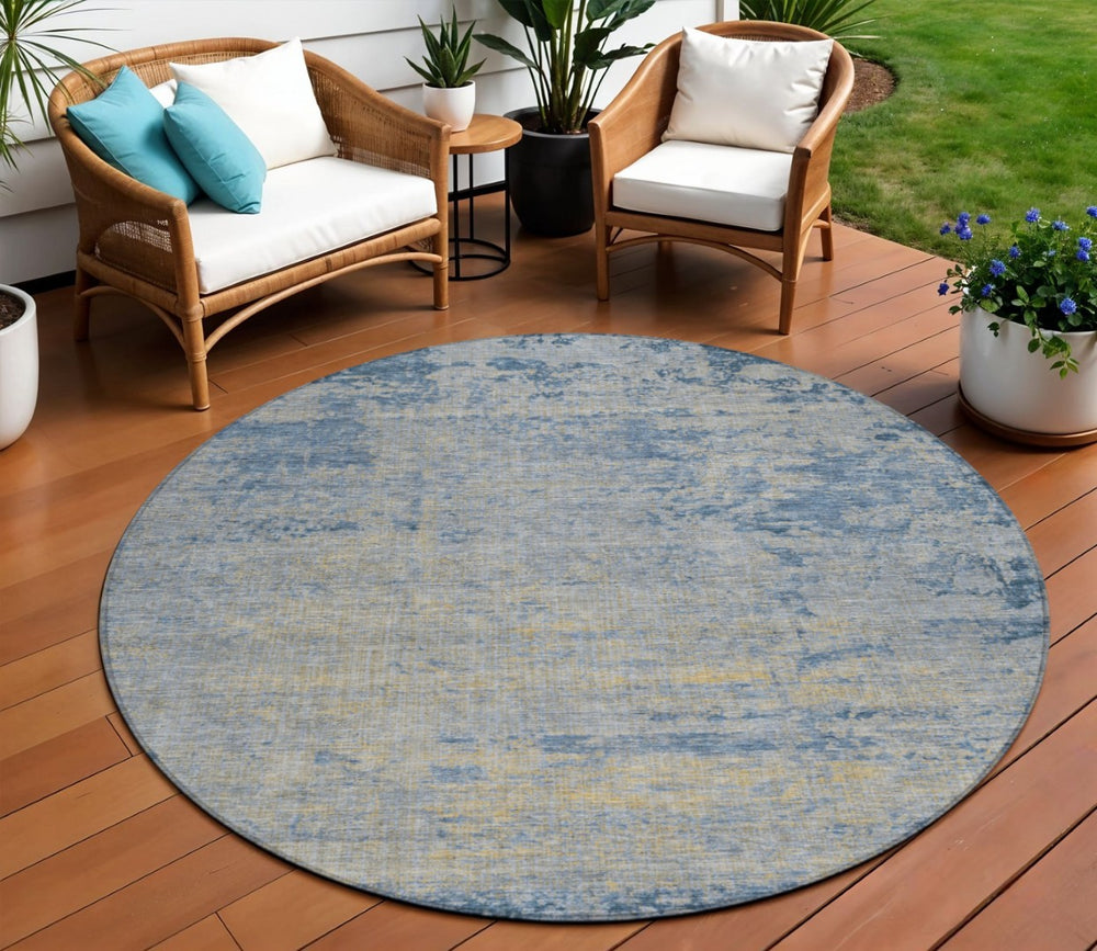 HomeRoots 5' Stylish Navy Blue and Beige Abstract Indoor Outdoor Area Rug for Versatile Home Décor Use 8' Round 625225