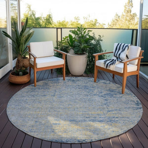 HomeRoots 5' Stylish Navy Blue and Beige Abstract Indoor Outdoor Area Rug for Versatile Home Décor Use 8' Round 625225