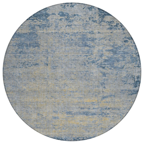 HomeRoots 5' Stylish Navy Blue and Beige Abstract Indoor Outdoor Area Rug for Versatile Home Décor Use 8' Round 625225