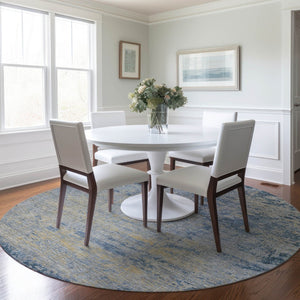 HomeRoots 5' Stylish Navy Blue and Beige Abstract Indoor Outdoor Area Rug for Versatile Home Décor Use 8' Round 625225