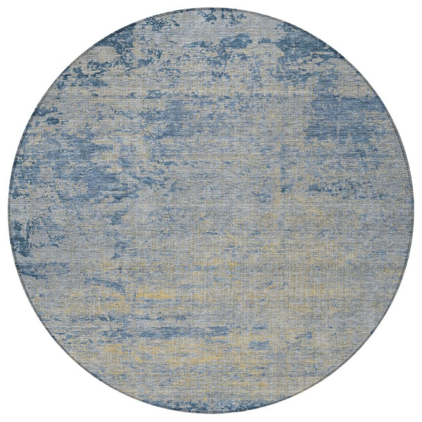 HomeRoots 5' Stylish Navy Blue and Beige Abstract Indoor Outdoor Area Rug for Versatile Home Décor Use 8' Round 625225
