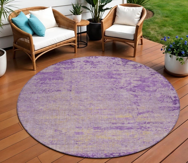HomeRoots 5' Purple and Beige Abstract Area Rug - Durable, Washable Design for Indoor and Outdoor Spaces 8' Round 625231