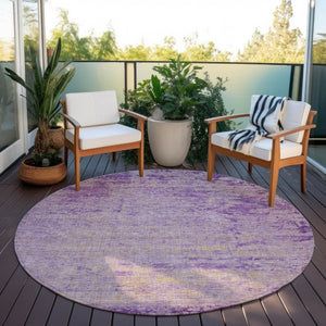 HomeRoots 5' Purple and Beige Abstract Area Rug - Durable, Washable Design for Indoor and Outdoor Spaces 8' Round 625231