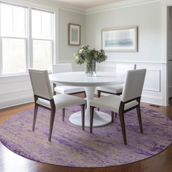 HomeRoots 5' Purple and Beige Abstract Area Rug - Durable, Washable Design for Indoor and Outdoor Spaces 8' Round 625231