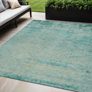 HomeRoots 5' Teal Blue and Wheat Abstract Area Rug - Stylish, Washable, Durable for Indoor and Outdoor Use 5' X 8' 625236