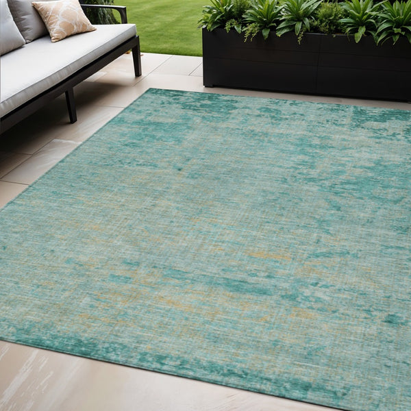 HomeRoots 5' Teal Blue and Wheat Abstract Area Rug - Stylish, Washable, Durable for Indoor and Outdoor Use 5' X 8' 625236