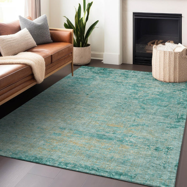HomeRoots 5' Teal Blue and Wheat Abstract Area Rug - Stylish, Washable, Durable for Indoor and Outdoor Use 5' X 8' 625236