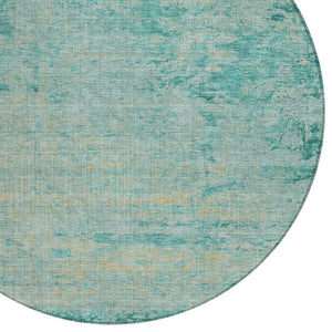 HomeRoots 5' Teal Blue and Wheat Abstract Area Rug - Stylish, Washable, Durable for Indoor and Outdoor Use 8' Round 625237