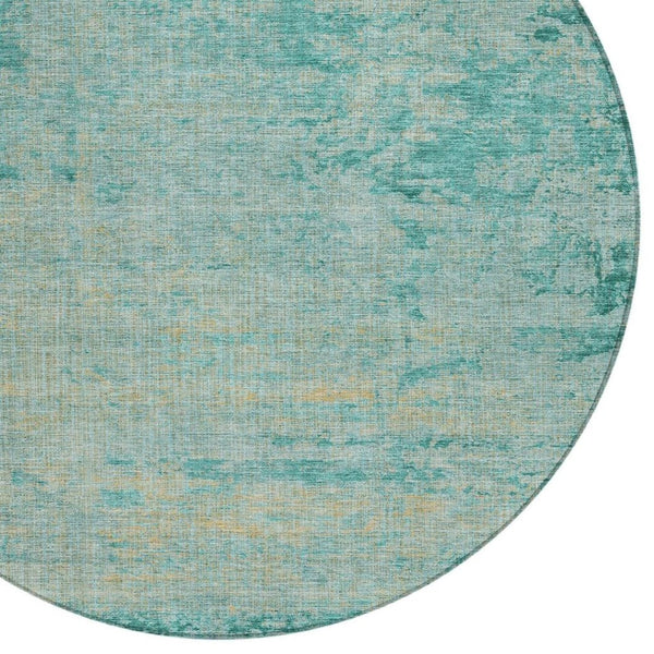 HomeRoots 5' Teal Blue and Wheat Abstract Area Rug - Stylish, Washable, Durable for Indoor and Outdoor Use 8' Round 625237