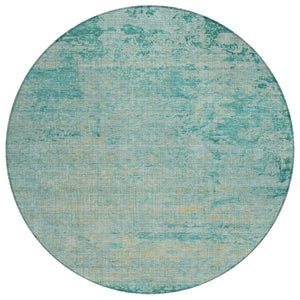 HomeRoots 5' Teal Blue and Wheat Abstract Area Rug - Stylish, Washable, Durable for Indoor and Outdoor Use 8' Round 625237