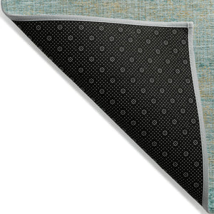 HomeRoots 5' Teal Blue and Wheat Abstract Area Rug - Stylish, Washable, Durable for Indoor and Outdoor Use 8' Round 625237
