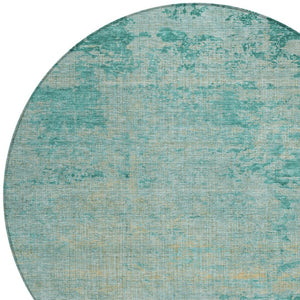 HomeRoots 5' Teal Blue and Wheat Abstract Area Rug - Stylish, Washable, Durable for Indoor and Outdoor Use 8' Round 625237