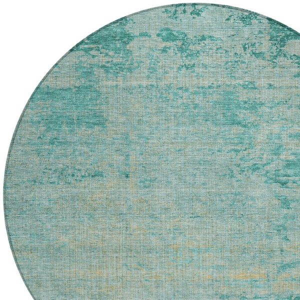 HomeRoots 5' Teal Blue and Wheat Abstract Area Rug - Stylish, Washable, Durable for Indoor and Outdoor Use 8' Round 625237