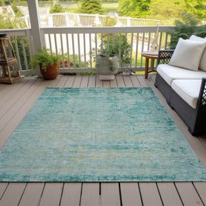 HomeRoots 5' Teal Blue and Wheat Abstract Area Rug - Stylish, Washable, Durable for Indoor and Outdoor Use 8' X 10' 625238