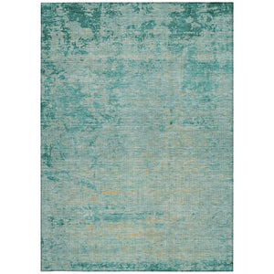 HomeRoots 5' Teal Blue and Wheat Abstract Area Rug - Stylish, Washable, Durable for Indoor and Outdoor Use 9' X 12' 625239