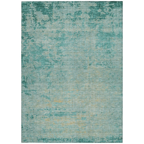 HomeRoots 5' Teal Blue and Wheat Abstract Area Rug - Stylish, Washable, Durable for Indoor and Outdoor Use 9' X 12' 625239