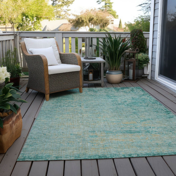 HomeRoots 5' Teal Blue and Wheat Abstract Area Rug - Stylish, Washable, Durable for Indoor and Outdoor Use 9' X 12' 625239