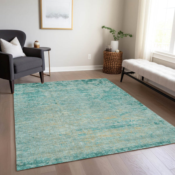 HomeRoots 5' Teal Blue and Wheat Abstract Area Rug - Stylish, Washable, Durable for Indoor and Outdoor Use 9' X 12' 625239