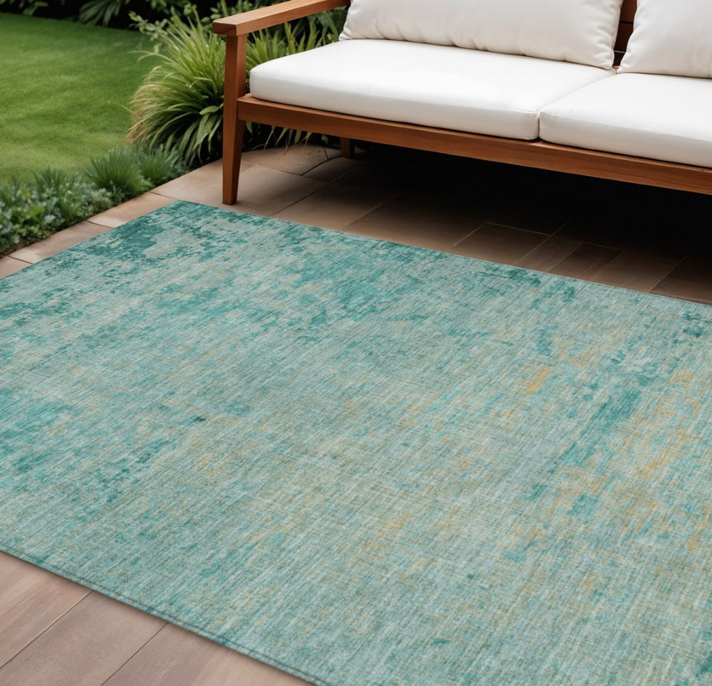 HomeRoots 5' Teal Blue and Wheat Abstract Area Rug - Stylish, Washable, Durable for Indoor and Outdoor Use 10' X 14' 625240