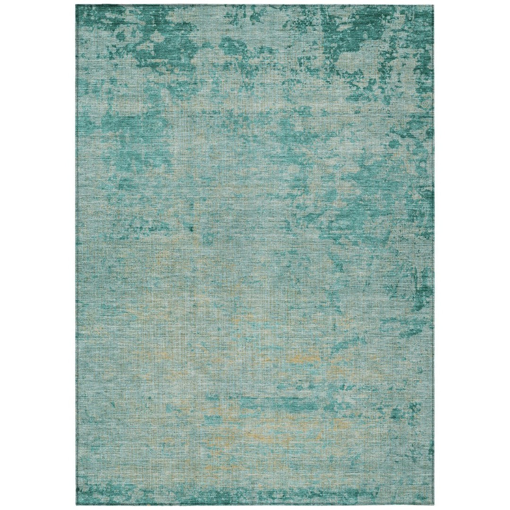 HomeRoots 5' Teal Blue and Wheat Abstract Area Rug - Stylish, Washable, Durable for Indoor and Outdoor Use 10' X 14' 625240