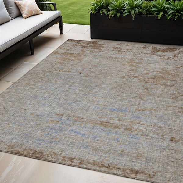 HomeRoots 5' Abstract Taupe and Denim Blue Washable Area Rug for Indoor and Outdoor Spaces – Durable Style 5' X 8' 625242