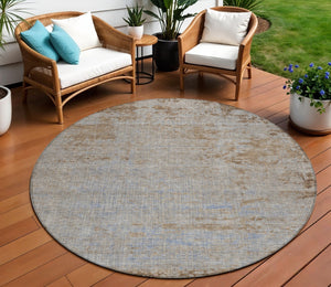 HomeRoots 5' Abstract Taupe and Denim Blue Washable Area Rug for Indoor and Outdoor Spaces – Durable Style 8' Round 625243