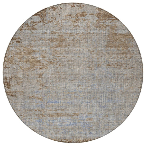 HomeRoots 5' Abstract Taupe and Denim Blue Washable Area Rug for Indoor and Outdoor Spaces – Durable Style 8' Round 625243