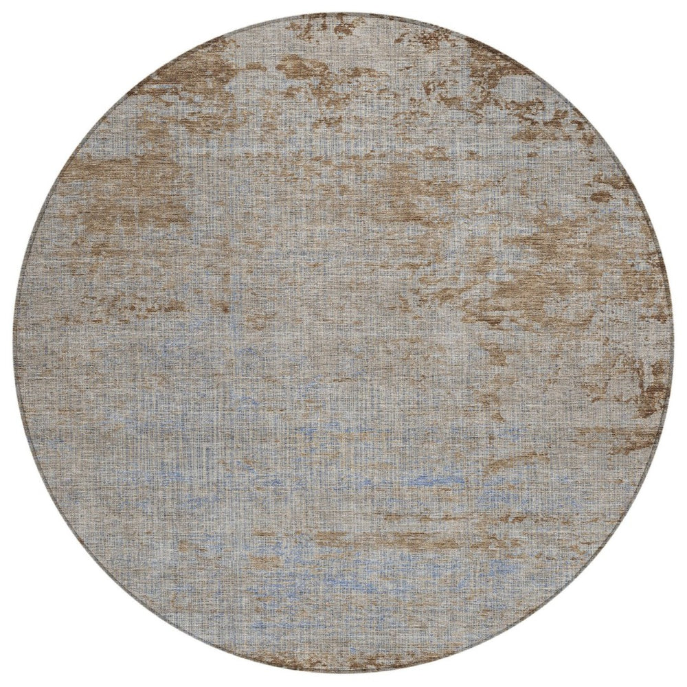 HomeRoots 5' Abstract Taupe and Denim Blue Washable Area Rug for Indoor and Outdoor Spaces – Durable Style 8' Round 625243