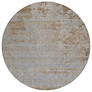 HomeRoots 5' Abstract Taupe and Denim Blue Washable Area Rug for Indoor and Outdoor Spaces – Durable Style 8' Round 625243
